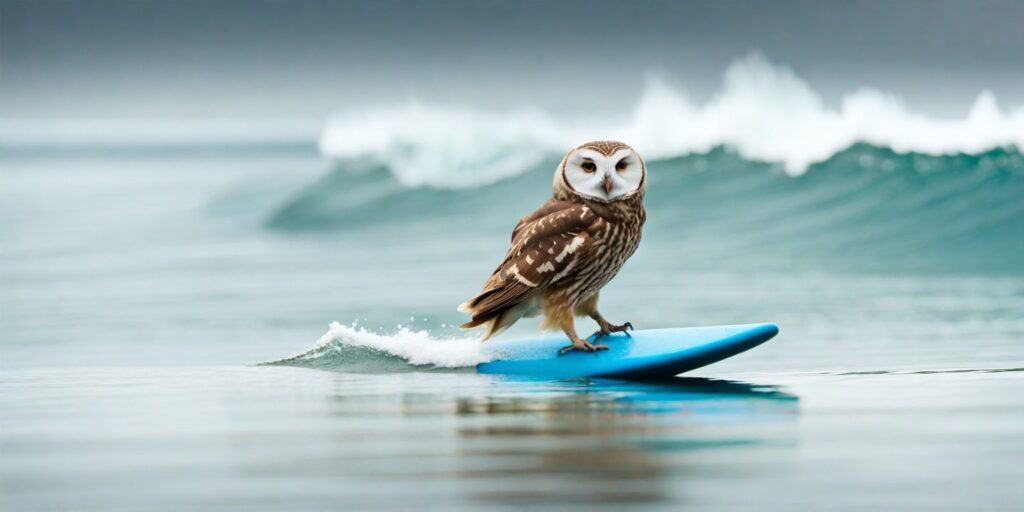 Owl surfer generated by Stable Diffusion XL